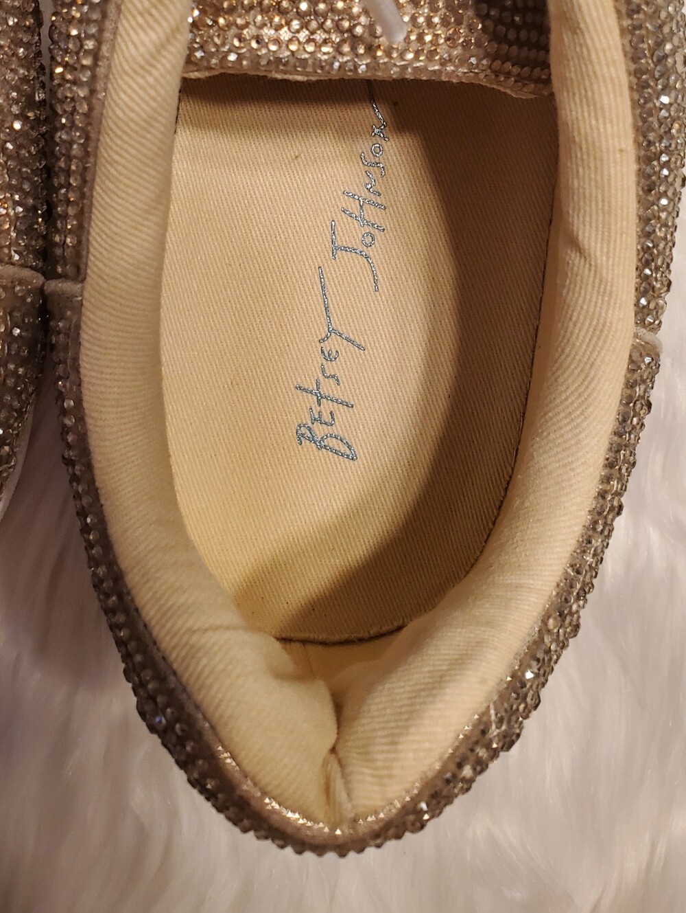 Betsey Johnson Suton Rhinestone Platform Sneakers Gold Bling Sparkle Size 10 - Picture 9 of 11